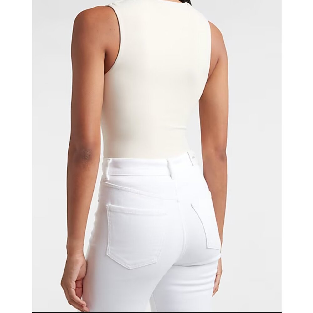 Express Cream Body Contour High Neck Tank Top Size Medium - Picture 2 of 11